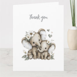 Cute Watercolour Baby Girl Elephants with Flowers  Bedankkaart