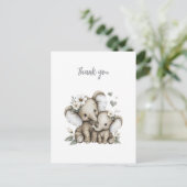 Cute Watercolour Baby Girl Elephants with Flowers  Briefkaart (Staand voorkant)