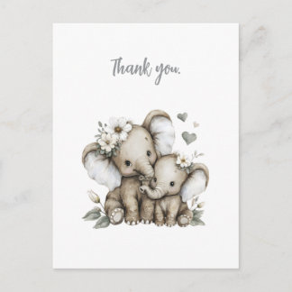 Cute Watercolour Baby Girl Elephants with Flowers  Briefkaart