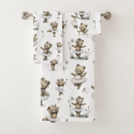 Cute Watercolour Ballerina Bear Design in tutus Bad Handdoek