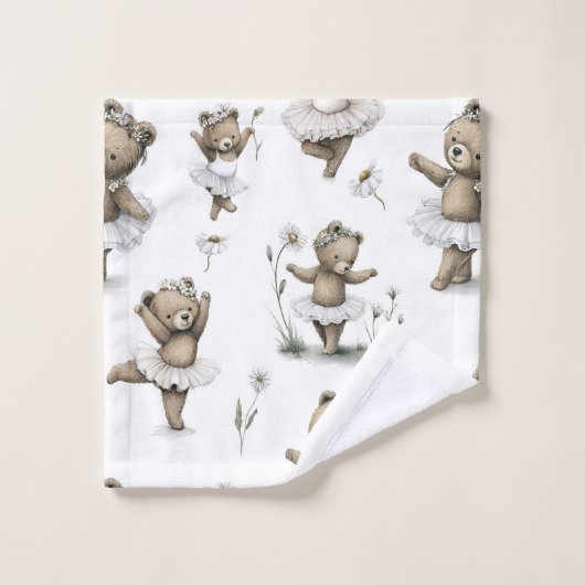 Cute Watercolour Ballerina Bear Design in tutus Bad Handdoek (Wasdoekje)