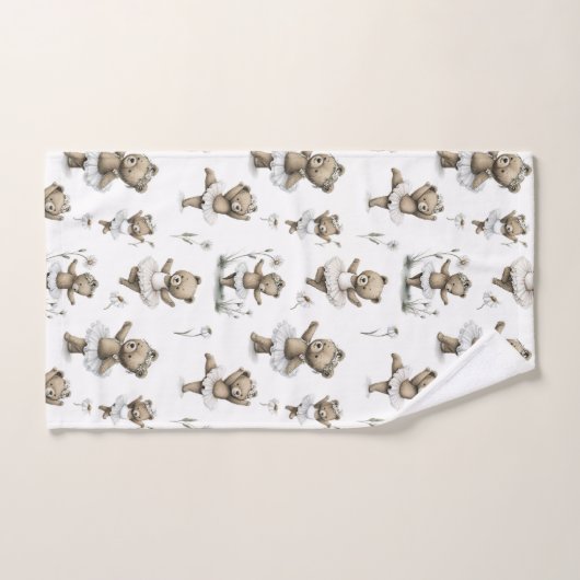 Cute Watercolour Ballerina Bear Design in tutus Bad Handdoek (Handdoek)
