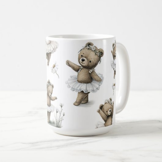 Cute Watercolour Ballerina Bear Design in tutus Koffiemok (Voorkant rechts)
