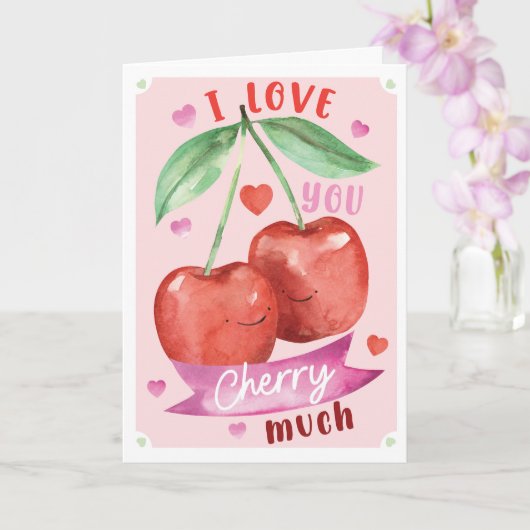 Cute Watercolour Cherry Valentine Card Anniversary Kaart (Orchidee)