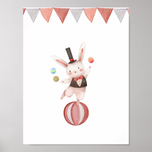 Cute Watercolour Circus Juggling Rabbit Nursery Poster (Voorkant)