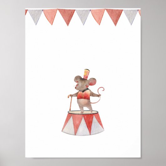 Cute Watercolour Circus Mouse Nursery Poster (Voorkant)
