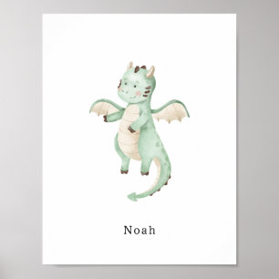 Cute Watercolour Dinosaur Name Poster