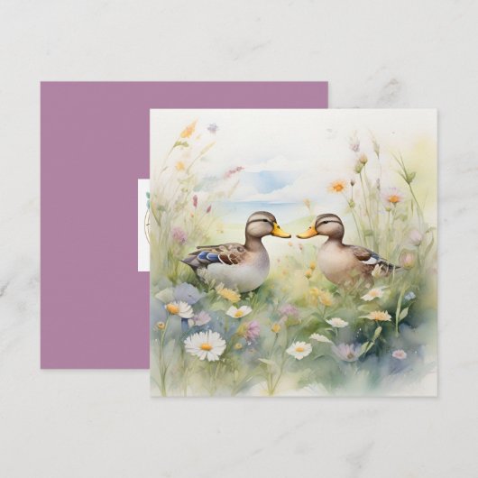 Cute Watercolour Eend Snavel Aan Snavel Blanco  Kaart (Voorkant / Achterkant)