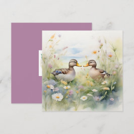 Cute Watercolour Eend Snavel Aan Snavel Blank  Kaart