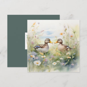 Cute Watercolour Eend Snavel Aan Snavel Blank Kaart