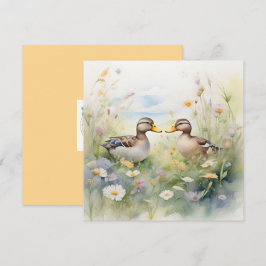 Cute Watercolour Eend Snavel Aan Snavel Blank  Kaart