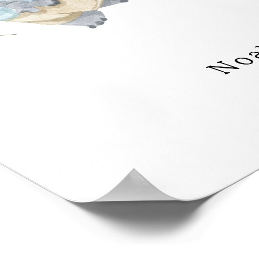 Cute Watercolour Elephant With Balloon Name Poster (Hoek)