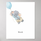 Cute Watercolour Elephant With Balloon Name Poster (Voorkant)
