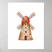 Cute Watercolour Mill Farm Windmill Poster (Voorkant)
