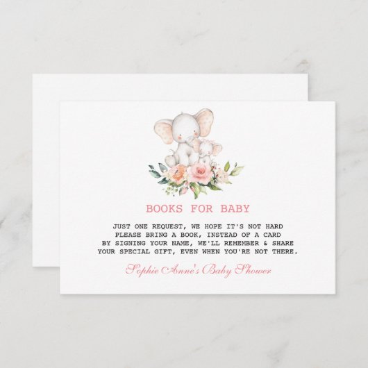 Cute Watercolour Olifant Bloemen Baby Shower Informatiekaartje (Voorkant / Achterkant)