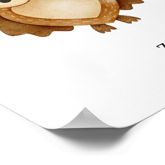 Cute Watercolour Owl Forest Animal Name Poster (Hoek)