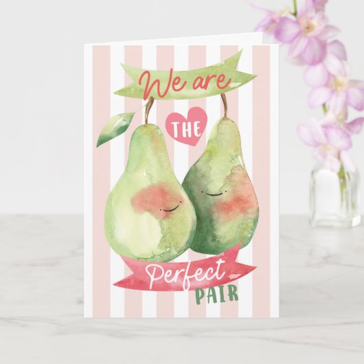 Cute Watercolour Pair Pear Valentine Anniversary Kaart (Orchidee)