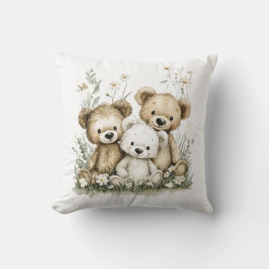 Cute Watercolour Teddy Bear group Kussen (Voorkant)