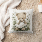 Cute Watercolour Teddy Bear reading a book Kussen (Deken)