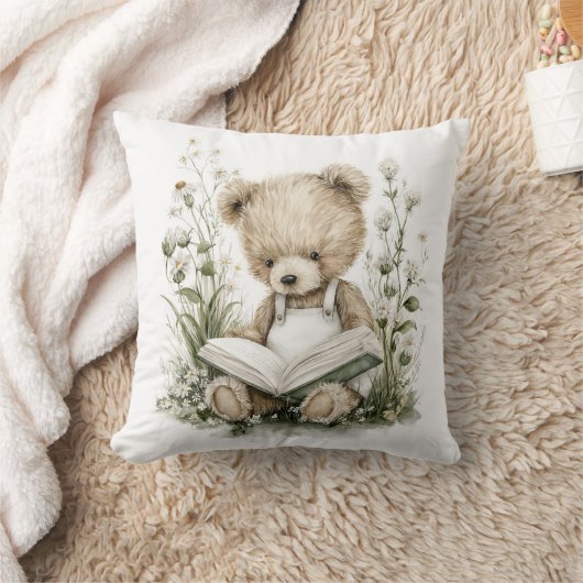 Cute Watercolour Teddy Bear reading a book Kussen (Deken)