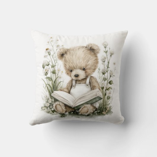 Cute Watercolour Teddy Bear reading a book Kussen (Achterkant)