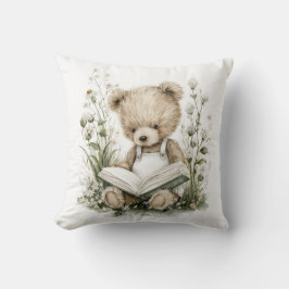 Cute Watercolour Teddy Bear reading a book Kussen