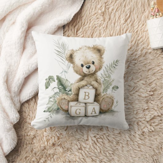 Cute Watercolour Teddy with wooden blocks Kussen (Deken)