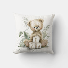 Cute Watercolour Teddy with wooden blocks Kussen