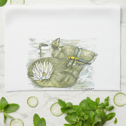 Cute Waterjuffer & Waterlelieblad Keukenhanddoek (Gevouwen)