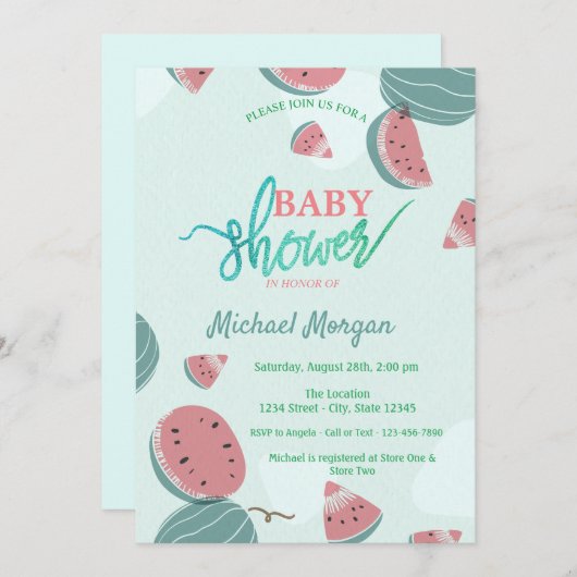 Cute Watermeloen Baby shower Kaart (Voorkant / Achterkant)