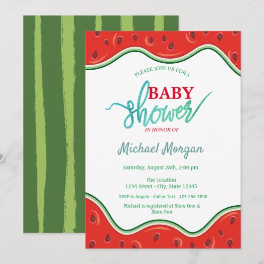 Cute Watermeloen Baby shower Kaart (Voorkant / Achterkant)