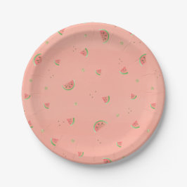 Cute Watermelon and Gold Sparkle Polka Dot Papieren Bordje