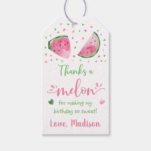 Cute Watermelon Bedankt A Melon Birthday Cadeaulabel (Voorkant)
