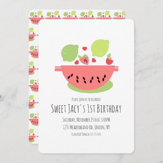 Cute Watermelon Birthday Fruit Salad Kaart (Voorkant / Achterkant)
