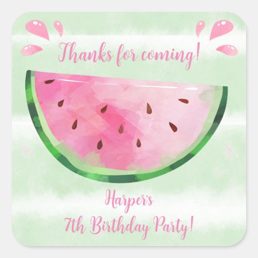 Cute Watermelon Birthday Party Favors Vierkante Sticker (Voorkant)