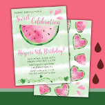 Cute Watermelon Birthday Party Kaart<br><div class="desc">Cute Watermelon Birthday Party nodigt u uit voor een modern script schrijven. Fun zomers verjaardagsfeest uitnodiging!</div>