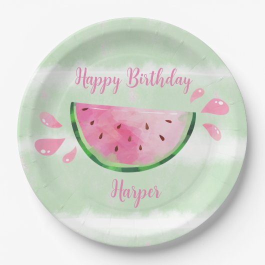 Cute Watermelon Birthday Party Papieren Bordje (Voorkant)