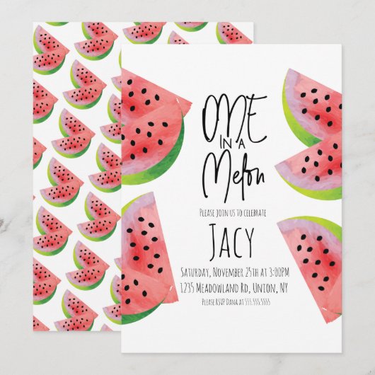 Cute Watermelon Birthday Waterverf Summer Party Kaart (Voorkant / Achterkant)