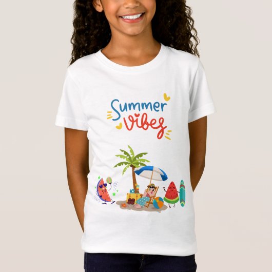  Cute Watermelon Characters Relaxing Under a Palm  T-shirt (Voorkant)