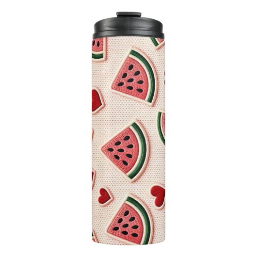 Cute Watermelon & Hearts Pattern Aesthetic School Thermosbeker (Voorkant)