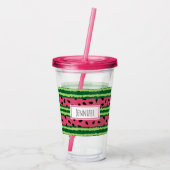 Cute Watermelon Pattern Pink & Green Acryl Drinkbeker (Achterkant)