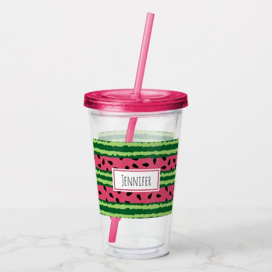 Cute Watermelon Pattern Pink & Green Acryl Drinkbeker (Achterkant)