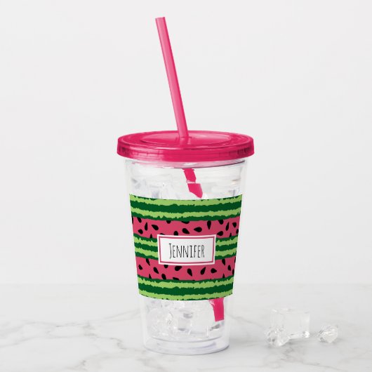 Cute Watermelon Pattern Pink & Green Acryl Drinkbeker (Voorkant ijs)