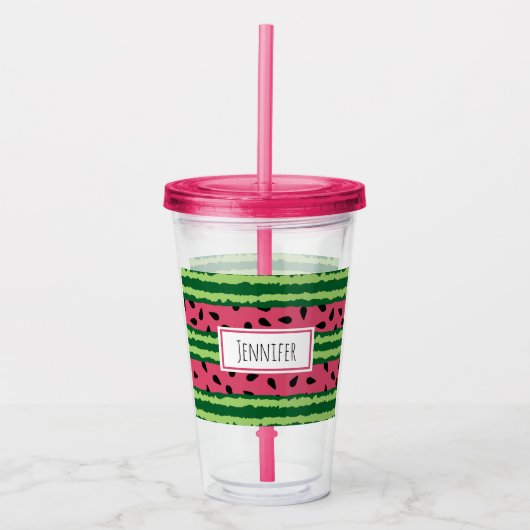 Cute Watermelon Pattern Pink & Green Acryl Drinkbeker (Voorkant)