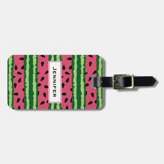 Cute Watermelon Pattern Pink & Green Bagagelabel (Voorkant horizontaal)