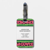 Cute Watermelon Pattern Pink & Green Bagagelabel (Achterkant verticaal)