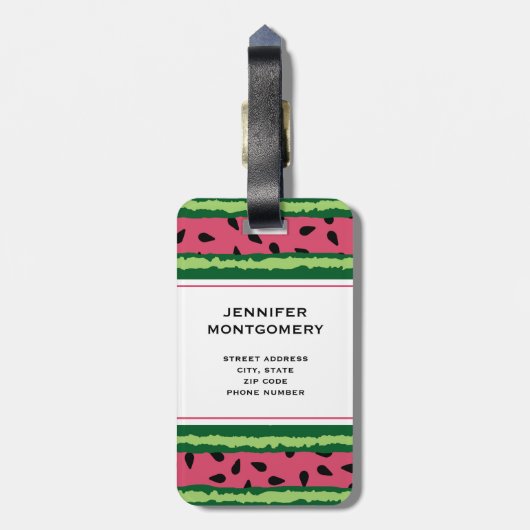 Cute Watermelon Pattern Pink & Green Bagagelabel (Achterkant verticaal)
