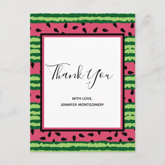 Cute Watermelon Pattern Pink & Green Bedankt Briefkaart (Voorkant)