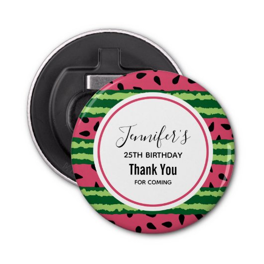 Cute Watermelon Pattern Pink & Green Birthday Button Flesopener (Voorkant)