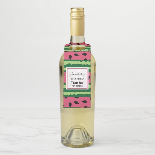 Cute Watermelon Pattern Pink & Green Birthday Flessenhanger (Op fles)